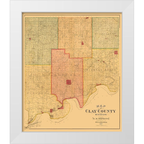 Clay County Missouri - Hopkins 1887  White Modern Wood Framed Art Print by Hopkins