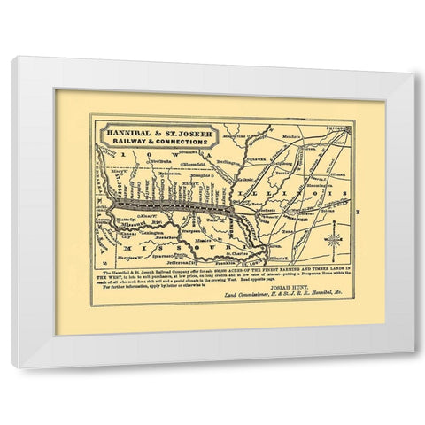 Hannibal and St Joseph Railroad - Hunt 1863 White Modern Wood Framed Art Print by Hunt