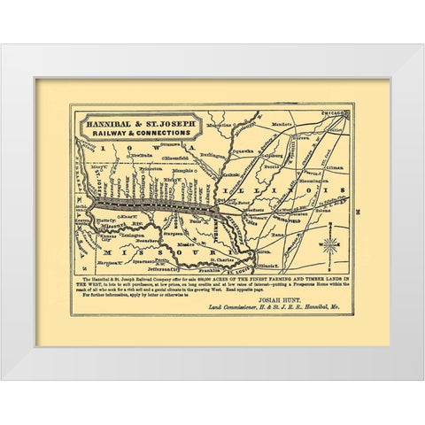 Hannibal and St Joseph Railroad - Hunt 1863 White Modern Wood Framed Art Print by Hunt