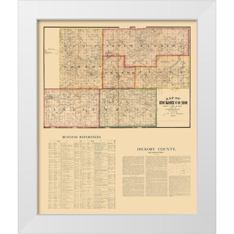 Hickory County Missouri - Higgins 1880  White Modern Wood Framed Art Print by Higgins