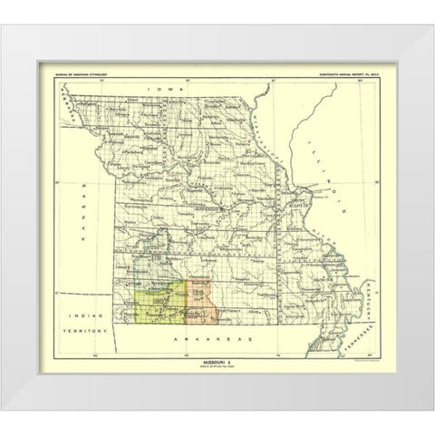 Missouri - United States - Hoen 1896 White Modern Wood Framed Art Print by Hoen