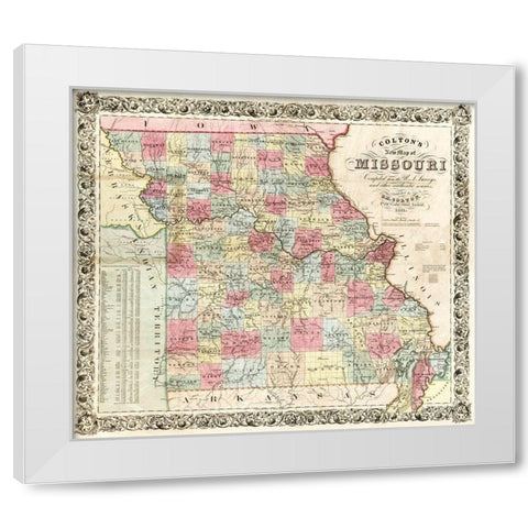 Missouri - Colton 1851  White Modern Wood Framed Art Print by Colton