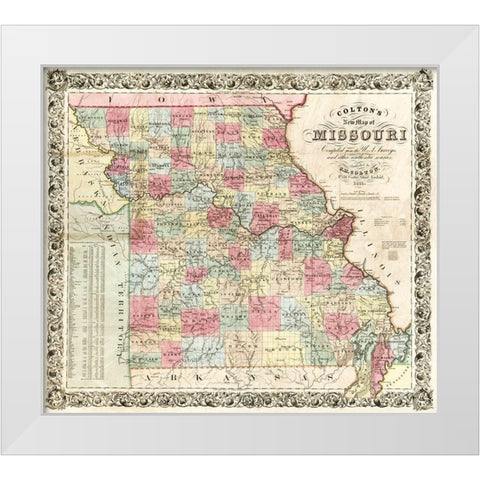 Missouri - Colton 1851  White Modern Wood Framed Art Print by Colton