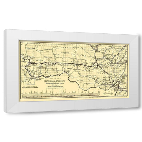 Hannibal St Joseph Missouri Railroad - Colton 1860  White Modern Wood Framed Art Print by Colton