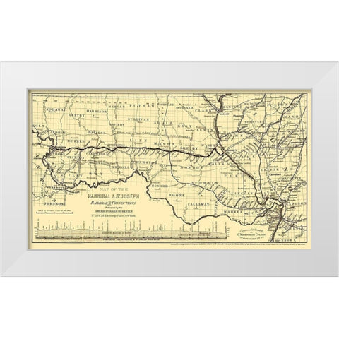 Hannibal St Joseph Missouri Railroad - Colton 1860  White Modern Wood Framed Art Print by Colton