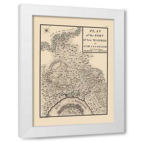 New Madrid Missouri - Collot 1796 White Modern Wood Framed Art Print by Collot