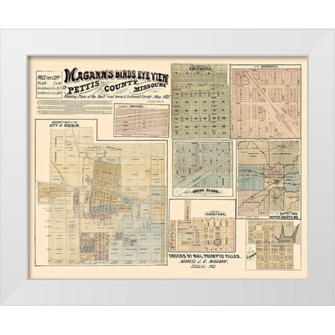 Pettis County Missouri - Magann 1872  White Modern Wood Framed Art Print by Magann