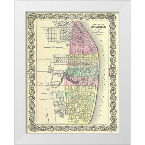 St. Louis Missouri - Colton 1855 White Modern Wood Framed Art Print by Colton