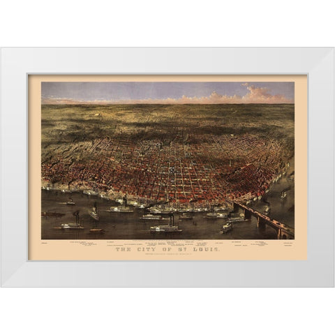 St Louis Missouri - Currier 1869 White Modern Wood Framed Art Print by Currier