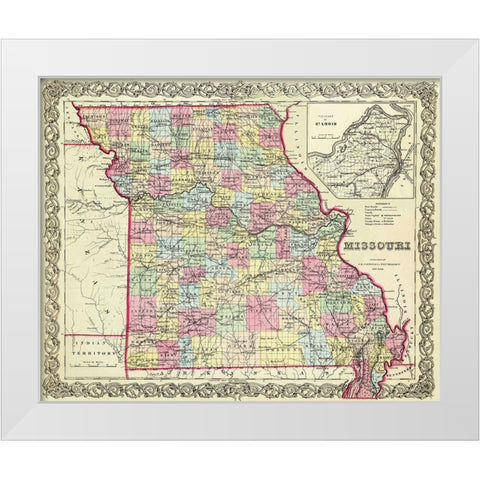 Missouri - Colton 1855 White Modern Wood Framed Art Print by Colton