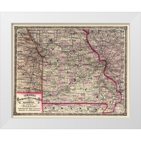 Missouri - Cram 1875 White Modern Wood Framed Art Print by Cram