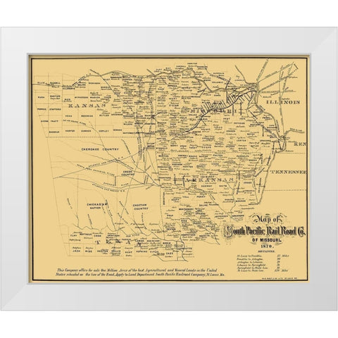 Missouri Southern Pacific Railroad Co - Gast 1870 White Modern Wood Framed Art Print by Gast