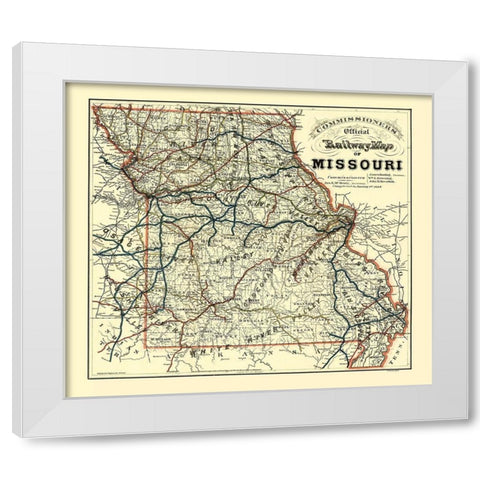 Missouri Railway Map - McHenry 1888 White Modern Wood Framed Art Print by McHenry