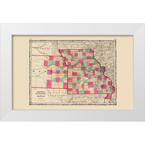 Missouri, Kansas - Johnson 1860 White Modern Wood Framed Art Print by Johnson
