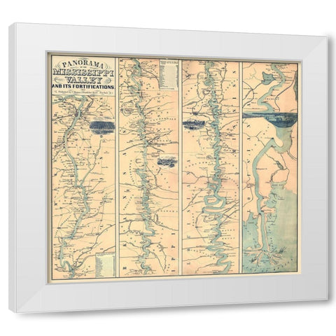 Mississippi Valley Fortifications - Magnus 1863 White Modern Wood Framed Art Print by Magnus
