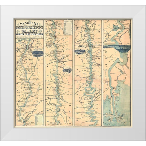 Mississippi Valley Fortifications - Magnus 1863 White Modern Wood Framed Art Print by Magnus