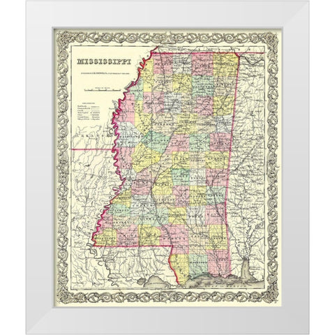 Mississippi - Colton 1855 White Modern Wood Framed Art Print by Colton