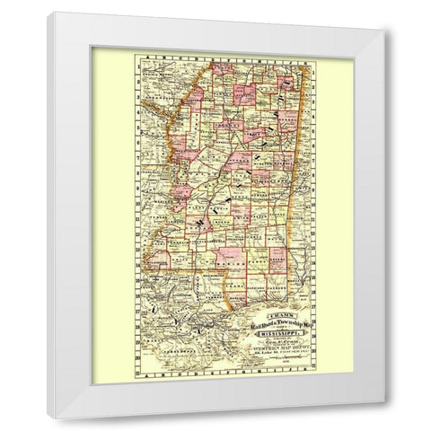 Mississippi Railroad and Townships - Cram 1878 White Modern Wood Framed Art Print by Cram