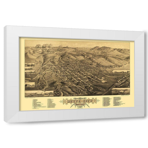 Butte Montana - Stoner 1884 White Modern Wood Framed Art Print by Stoner