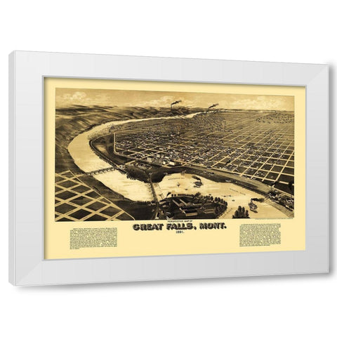 Great Falls Montana - American Pub Co 1884 White Modern Wood Framed Art Print by American Pub Co