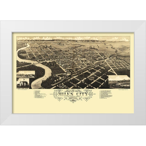 Miles City Montana - Stoner 1883 White Modern Wood Framed Art Print by Stoner
