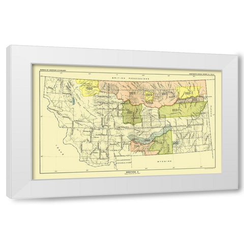 Montana - Yellowstone National Park - Hoen 1896 White Modern Wood Framed Art Print by Hoen