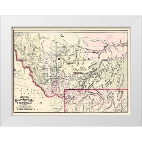 Montana Territory - Cram 1875 White Modern Wood Framed Art Print by Cram