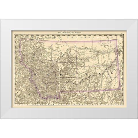 Montana - Rand McNally 1879 White Modern Wood Framed Art Print by Rand McNally