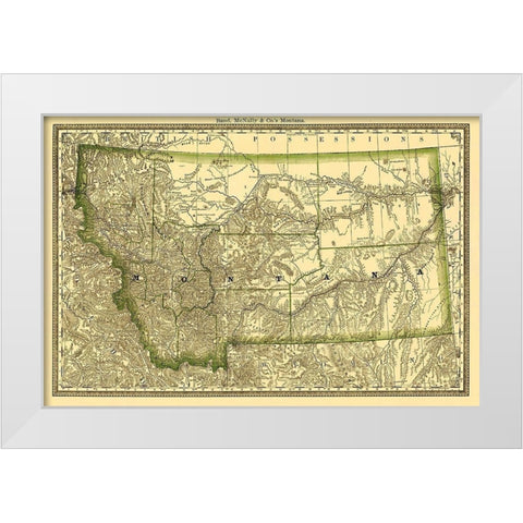 Montana - Rand McNally 1881 White Modern Wood Framed Art Print by Rand McNally