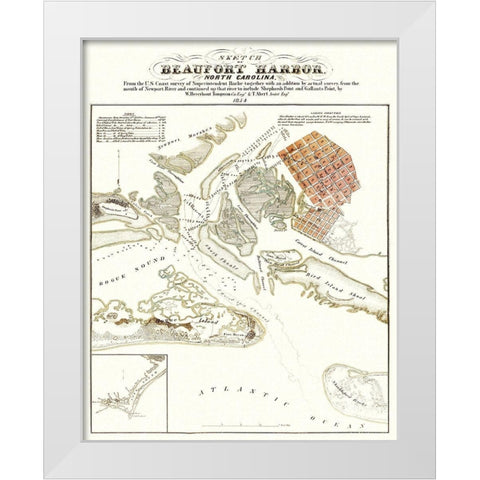 Beaufort Harbor  North Carolina - Tompson 1854 White Modern Wood Framed Art Print by Tompson