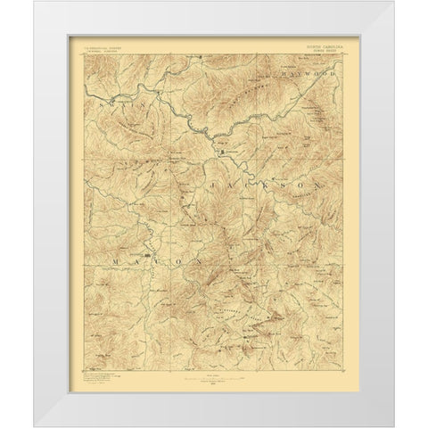Cowee North Carolina Sheet - USGS 1886 White Modern Wood Framed Art Print by USGS