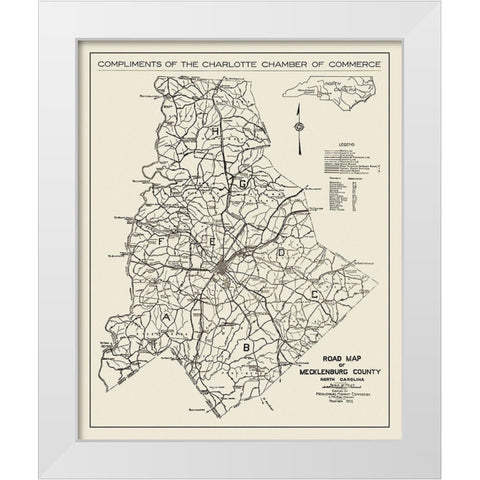 Mecklenburg North Carolina - Ross 1922 White Modern Wood Framed Art Print by Ross