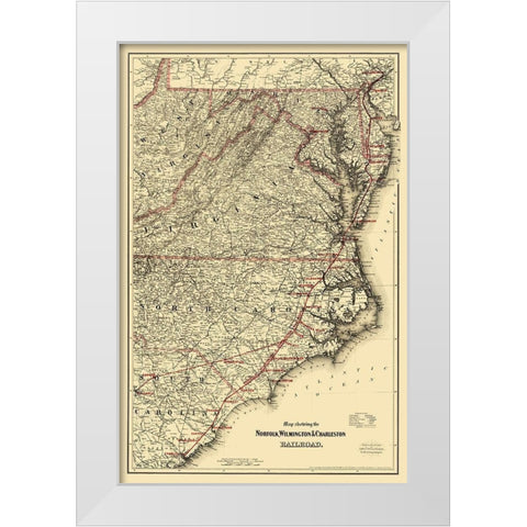 Norfolk, Wilmington and Charleston Railroad 1891 White Modern Wood Framed Art Print by Colton