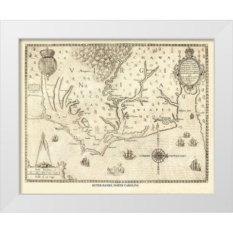 Outer Banks North Carolina, Virginia - 1590 White Modern Wood Framed Art Print by Unknown