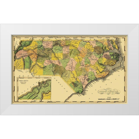 North Carolina - Lewis 1814 White Modern Wood Framed Art Print by Lewis
