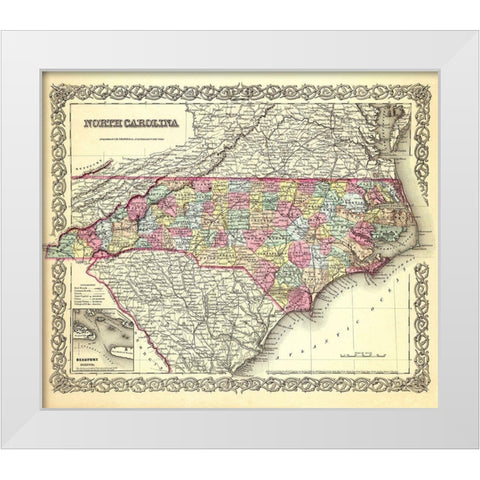 North Carolina - Colton 1856 White Modern Wood Framed Art Print by Colton