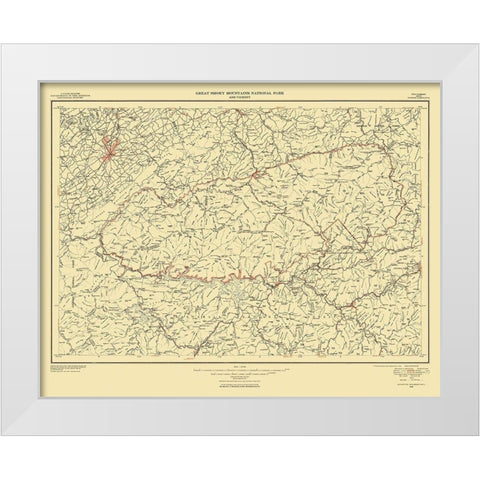 Great Smoky Mountains National Park Quad White Modern Wood Framed Art Print by USGS