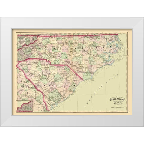 North Carolina, South Carolina - Asher 1872 White Modern Wood Framed Art Print by Asher