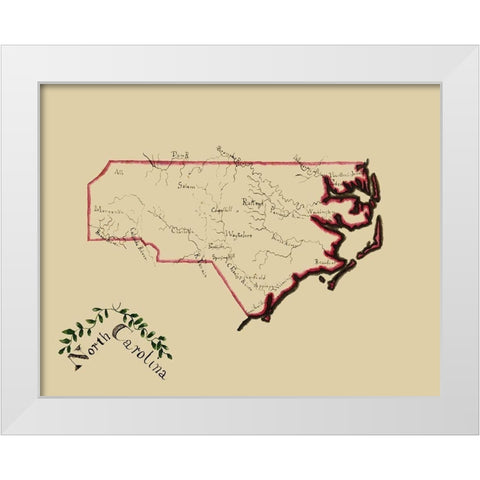 North Carolina - Henshaw 1828 White Modern Wood Framed Art Print by Henshaw