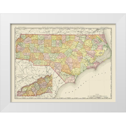 North Carolina - Rand McNally 1897 White Modern Wood Framed Art Print by Rand McNally