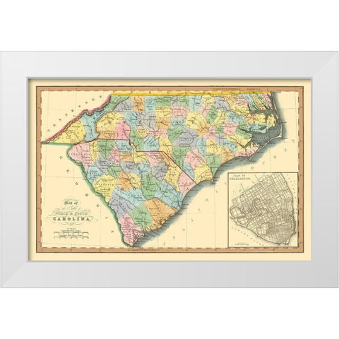 North Carolina, South Carolina - Hinton 1832 White Modern Wood Framed Art Print by Hinton