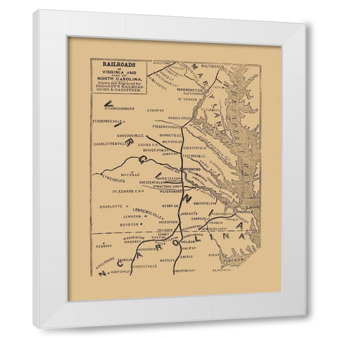Virginia North Carolina Railroads - Doggett 1848  White Modern Wood Framed Art Print by Doggett