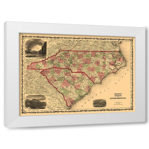 North Carolina South Carolina - Johnson 1861  White Modern Wood Framed Art Print by Johnson