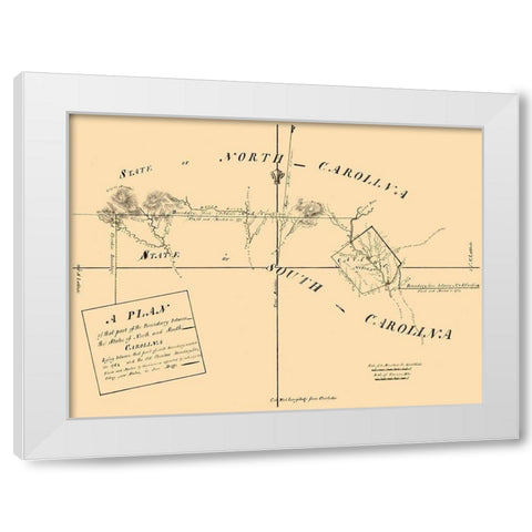 North Carolina South Carolina Boundaries -1777 White Modern Wood Framed Art Print by Unknown