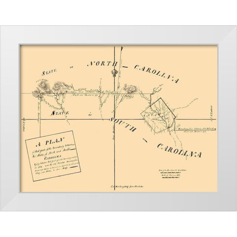 North Carolina South Carolina Boundaries -1777 White Modern Wood Framed Art Print by Unknown