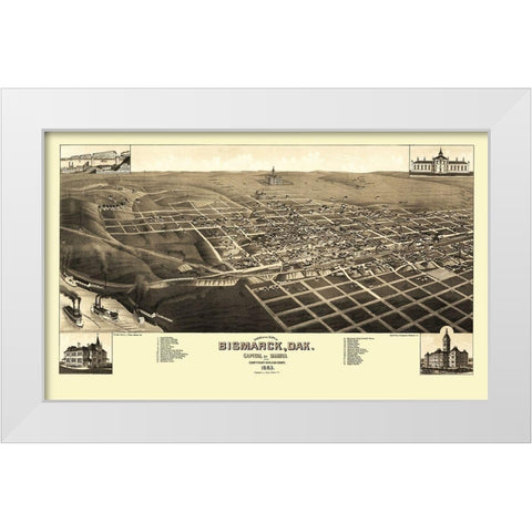 Bismarck North Dakota - Stoner 1883 White Modern Wood Framed Art Print by Stoner