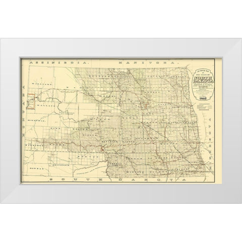 North Dakota Railroads - Higbee 1892 White Modern Wood Framed Art Print by Higbee