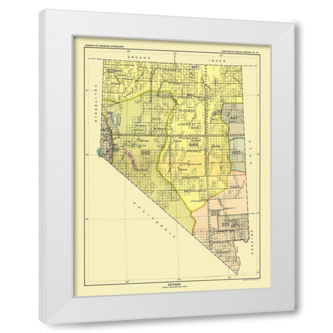 Nevada - Pyramid Lake - Hoen 1896 White Modern Wood Framed Art Print by Hoen