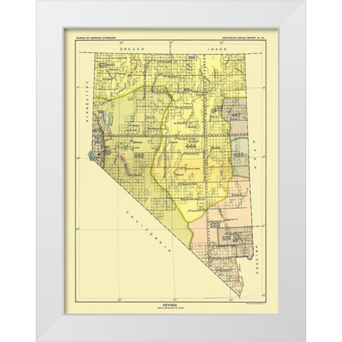 Nevada - Pyramid Lake - Hoen 1896 White Modern Wood Framed Art Print by Hoen