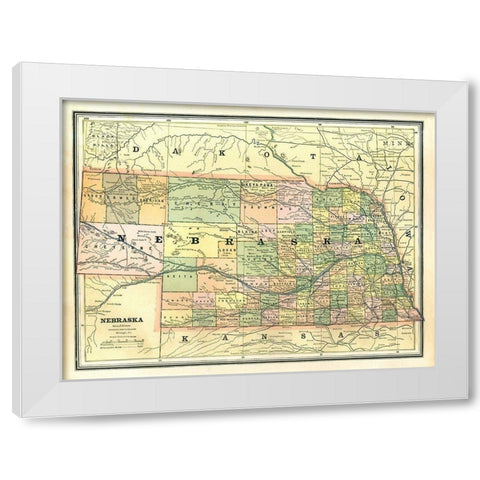 Nebraska - Cram 1886 White Modern Wood Framed Art Print by Cram